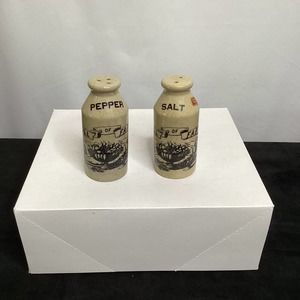 Stone-ware vintage  bill of fare milk jug salt and pepper shakers